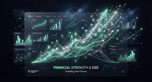Abstract visualisation of financial growth and capital flows as ascending high-tech data channels.